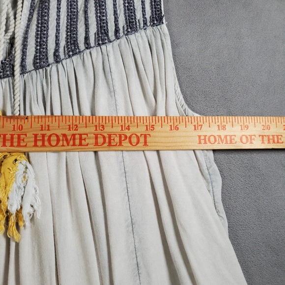 Rachel Zoe Babydoll Top Womens 1X Ivory Blue Boho Hippie Embroidered Crocheted - Picture 3 of 7